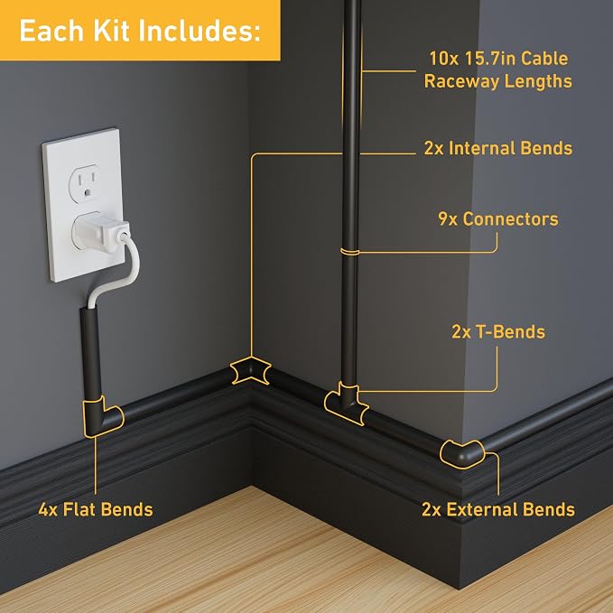 D-Line 157in Cord Hider Kit, Patented Cable Cover, Hide Wires on Wall, Channel - Image 2