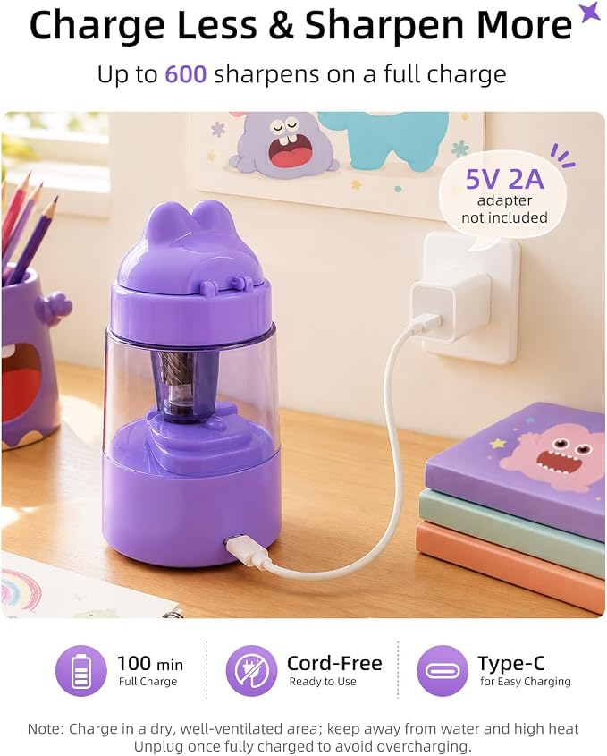 ZMOL Colored Pencil Sharpener for Kids Gift, Rechargeable Electric Pencil - Image 5