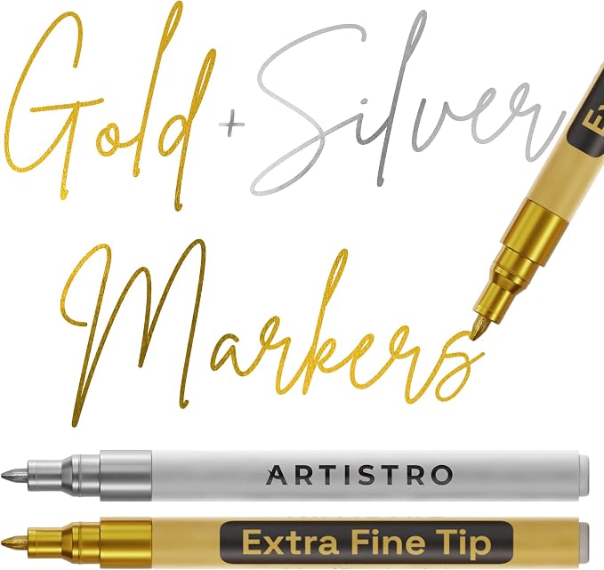 ARTISTRO 2 Gold & Silver Acrylic Paint Markers by ARTISTRO