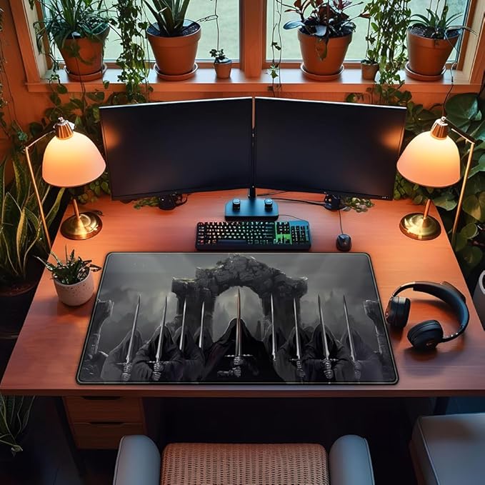 Knight Dark Grey Desk Pad Mat Anime Playmat Mouse Pad Gaming Large Mousepad for Desk Computer Pc Laptop Pad for Men, Equipped with Waterproof Storage Bag Non-Slip (31.5x15.7 in)-DeskLoop Office