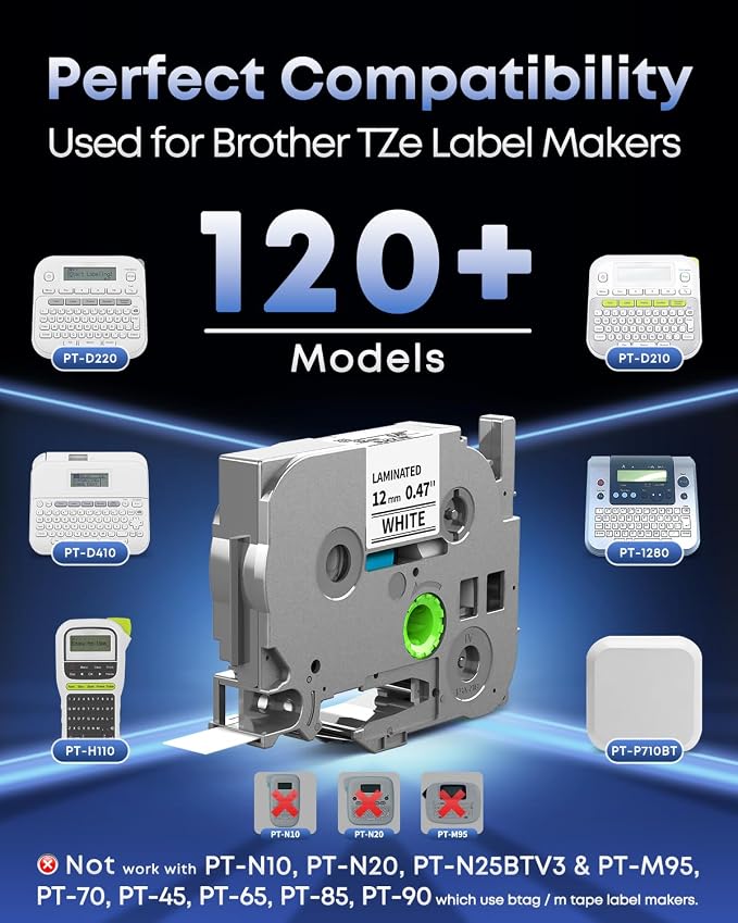 TZe-231 Replace for Brother Label Maker Tape 12mm 0.47 Laminated White 1/2" | P - Image 2
