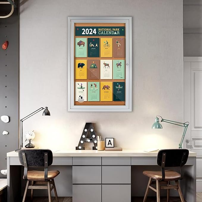 Lockable Outdoor Enclosed Bulletin Board, Weatherproof Cork Noticeboard with Locking Door, Wall-Mounted Aluminum Framed Display Case for Messages,36x24in (5xA4)-DeskLoop Office