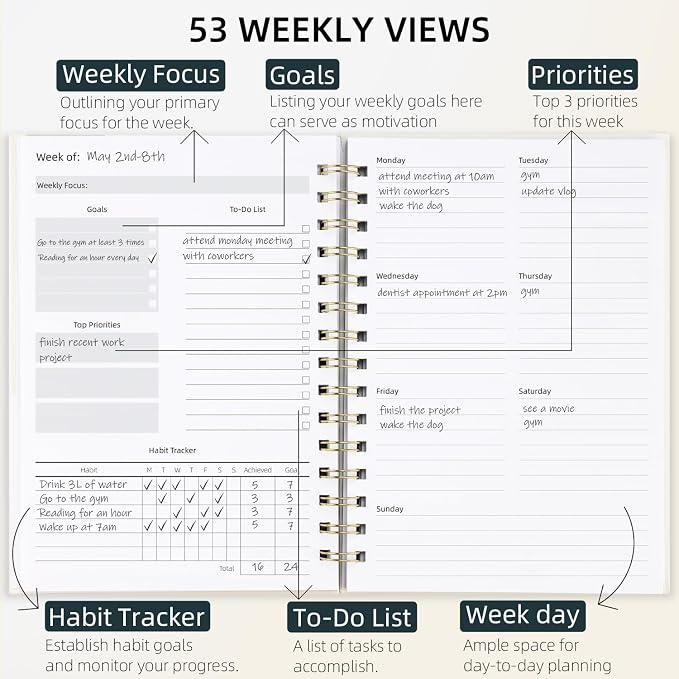 LONLAT Undated Weekly and Monthly Planner Spiral Bound- Weekly Goals Notebook - Image 3