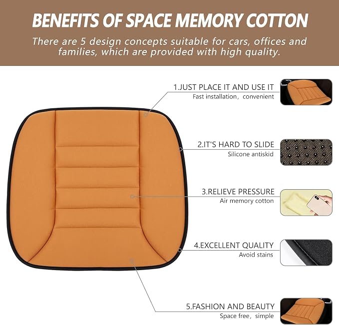 MYFAMIREA 2PCS Car Seat Cushion Pad 1.2" Thick Comfort Seat Protector - Image 2