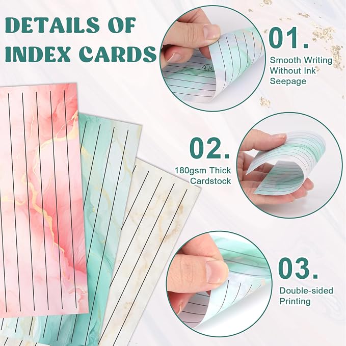 100 Pack Colored Index Cards 3x5 Marble Notecards Lined FlashCards - Image 3