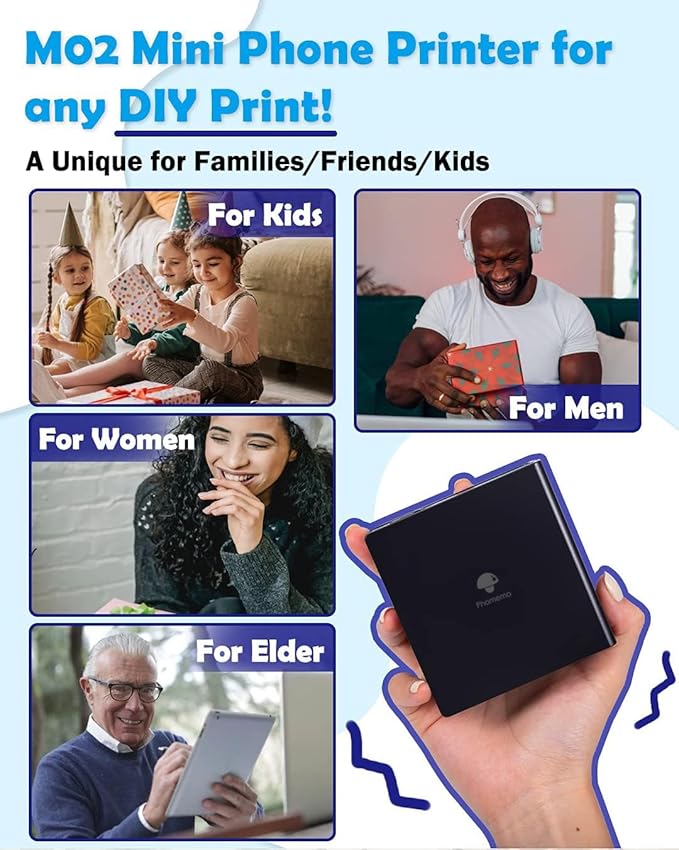 Phomemo Mini Sticker Printer- Mini Printer Sticker Maker Machine M02, Print Pods Suitable for Creative DIY, Diaries, Photos, Study Notes, Portable Thermal Inkless Label Maker for Home/Travel, Black-DeskLoop Office