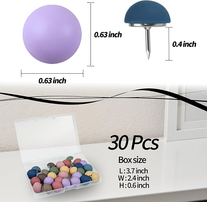 30 Pcs Decorative Push Pins Soft Matte Round Head Thumbtacks in 9 Colors Cute - Image 5
