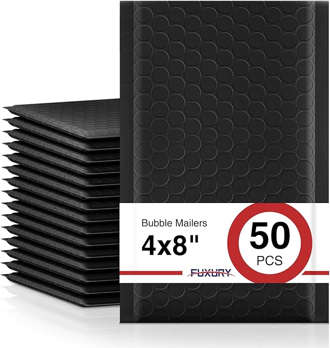 Fuxury Bubble Mailers 4x8 Inch 50 Pack Black Padded Envelopes, Self-Seal by Fuxury