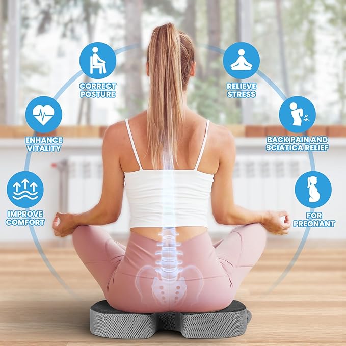 TushGuard Office/Car Seat Cushion, Non-Slip Sciatica & Back Coccyx Tailbone Pain Relief Chair Pad, Memory Foam Butt Pillow for Computer Desk, Wheelchair, Driving (Black&Grey, XX-Large)-DeskLoop Office