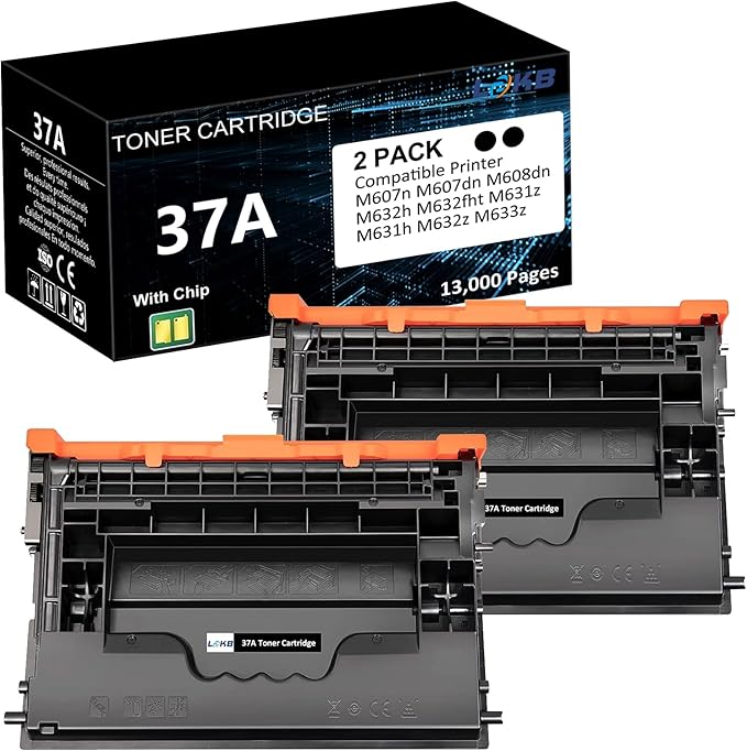 37A Black Toner Cartridges Replacement Compatible for 37A CF237A M607 M608 Toner Enterprise M607n M607dn M608n M608dn M608x M609 MFP M631 M632 M633 Printer (2 Black)-DeskLoop Office