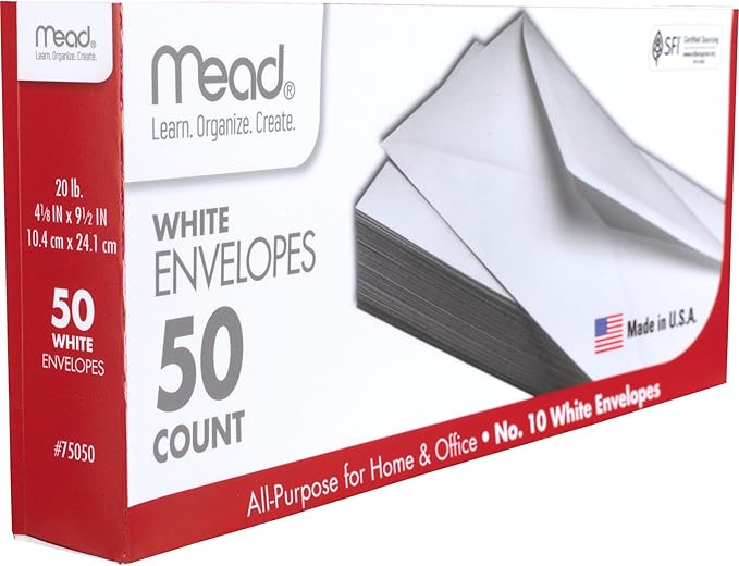 Mead #10 Envelopes, Letter Size, 4-1/8" x 9-1/2", Gummed Closure - Image 3