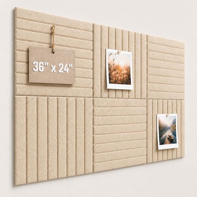 Stripe Felt Bulletin Board Tiles, Cork Board Alternative 24 x 36 in | 0.35 in by CreateYourIdealSpace