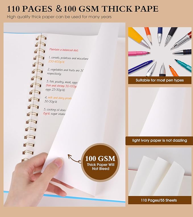 Blank Spiral Notebook Journal 8.5” x 11”, A4 Large Sketch Book for Women Men, 100 GSM Blank Paper Drawing Notebook, Plastic Hardcover Spiral Bound Sketchbook for Sketching Work School Writing, Blue-DeskLoop Office