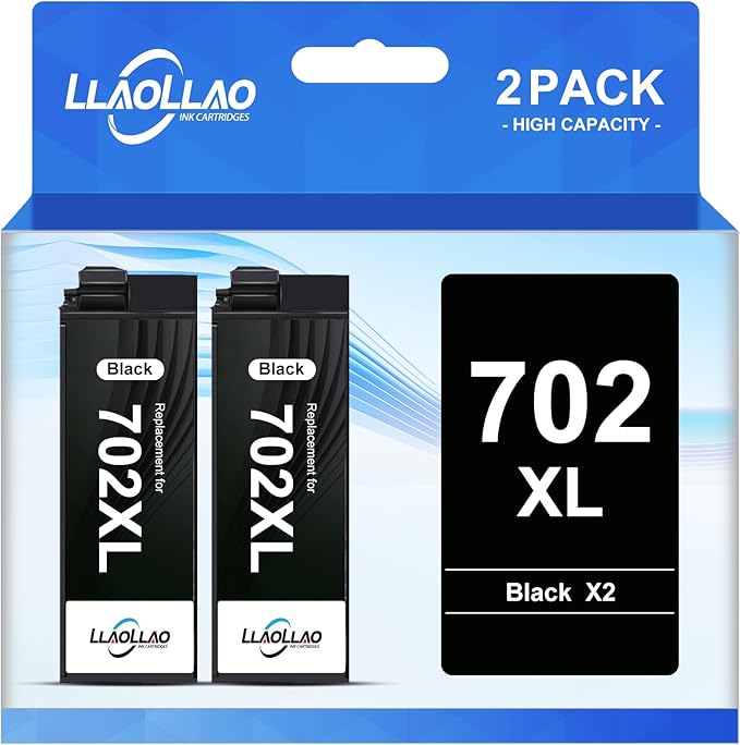 702xl Black Ink Cartridges Remanufactured Replacement for 702 Ink cartridges 702 XL T702XL for Epson WF-3720 WF-3730 WF-3733 Printer High Capacity (2 Pack)-DeskLoop Office