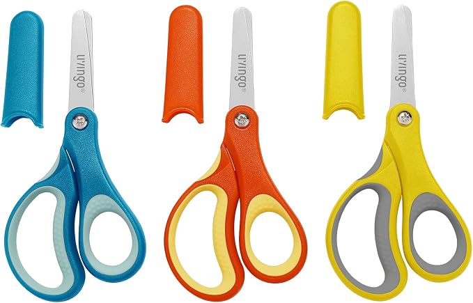 LIVINGO 3 Pack 5” Kids Scissors, Left/Right Handed Blunt Stainless Safety by LIVINGO