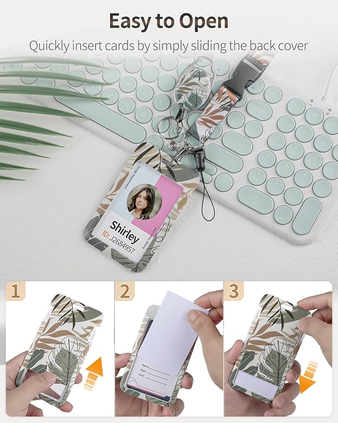 Uniclife Floral Sliding Badge Holder Monstera Leaves Plastic Case - Image 7