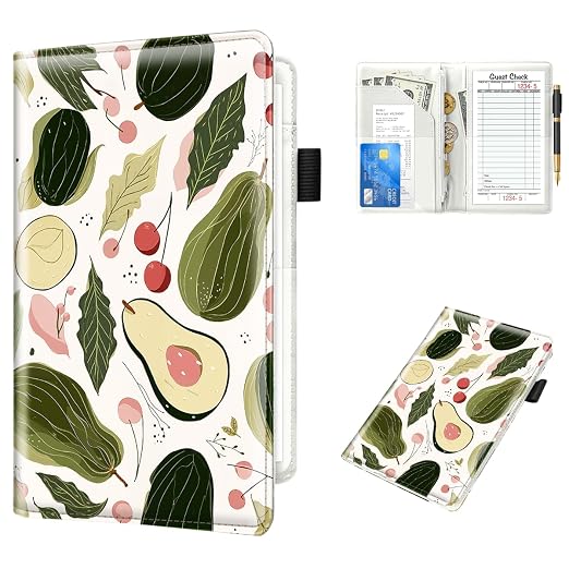 Cute Server Book for Waitress Waiter, Avocado Pattern | Leather, Zipper Closure by WAVEYU