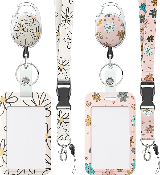 Uniclife 2 Pack Floral Sliding Badge Holder Flower Plastic Case by UnicLife