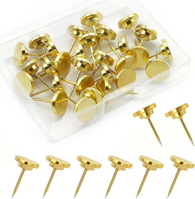 Gold Push Pins, 30 Pack Decorative Metal Thumb Tacks by Unknown