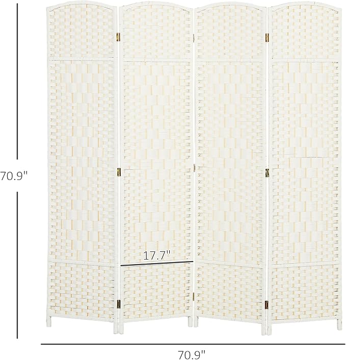 HOMCOM 4 Panel Room Divider, Hand-Woven Freestanding Wall Partition - Image 7