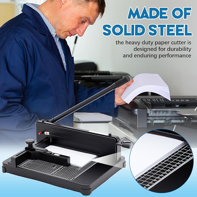 12 Inch A4 Guillotine Paper Cutter Heavy Duty Paper Cutter 400 Sheet Capacity Stack Cards Trimmer Steel Slicer with Metal Base for Cards Leather Office Home School (Black)-DeskLoop Office