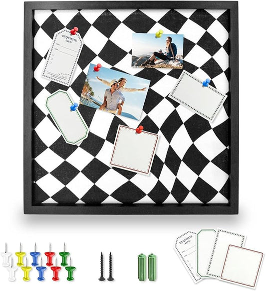 Cork Bulletin Board with Decorative Black and White Linen – 20x20 Inch Square Pin Board for Walls, Girls Vision Board for Organizing Notes, Photos & Reminders, Perfect for Office & Home-DeskLoop Office