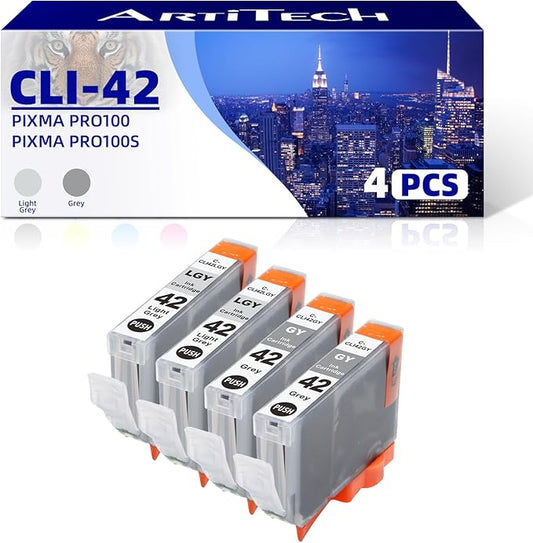 CLI-42 Pixma Pro-100 Ink Replacement for Canon CLI42 GY CLI-42 LGY Compatible Ink Cartridge Use for Pixma Pro-100 Pro-100s Printers 4 Value Pack (2 Gray, 2 Light Gray)-DeskLoop Office