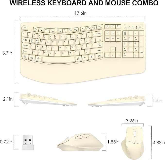 Wireless Keyboard and Mouse Combo, Ergonomic Wave Keys | 2.4G Full Size Wave - Image 8