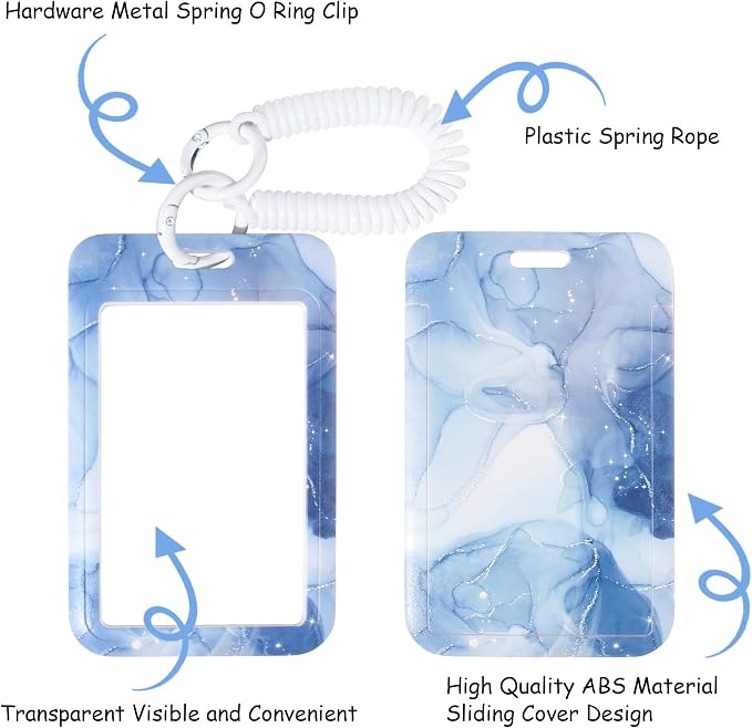 ID Badge Holder with Keychain, Spring Rope, and Metal Ring – Slide-Open Plastic - Image 5