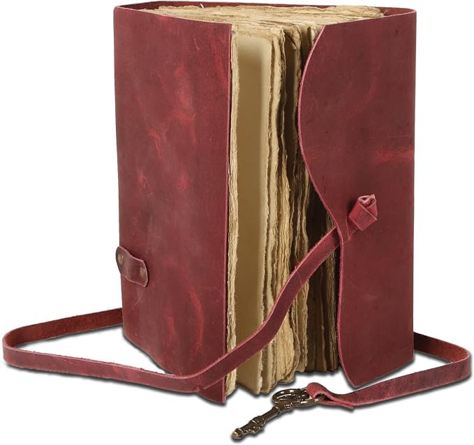 Leather Journal with Unlined Deckle Edge Paper 8x6 inch and Vintage Key | - Image 5