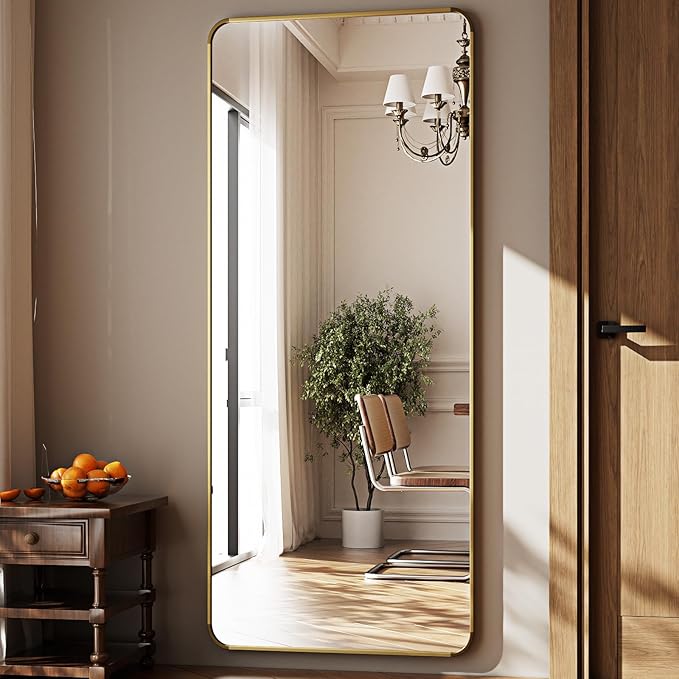 HARRITPURE 66x23 inch Rounded Full Length Mirror Aluminum Frame Mirror Full Length Floor Mirror with Stand for Living Room Bedroom Cloakroom,Gold-DeskLoop Office