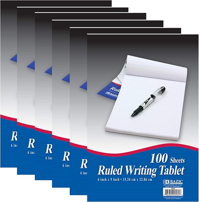 BAZIC PRODUCTS Ruled Writing Tablet, 6 x 9 in, 100 Sheets, Compact by BAZICProducts