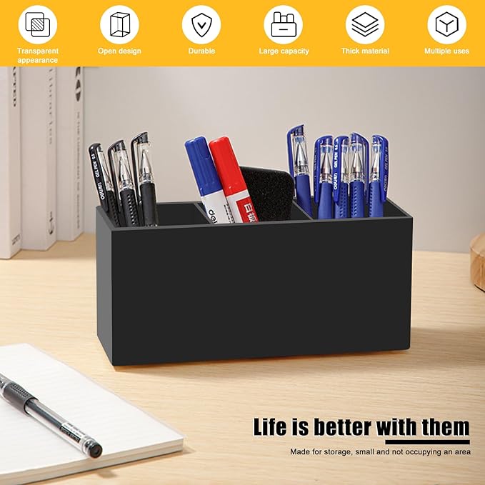 Cerpourt Black Makeup Brush Organizer, Acrylic Cosmetic Brushes Storage Holder - Image 3