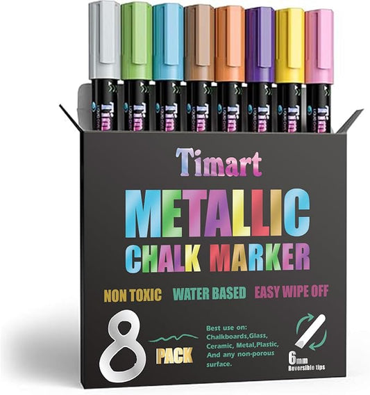 Timart Metallic 8 Pack Liquid Chalk Markers, Bold Wet & Dry Erase Marker Pens by Timart
