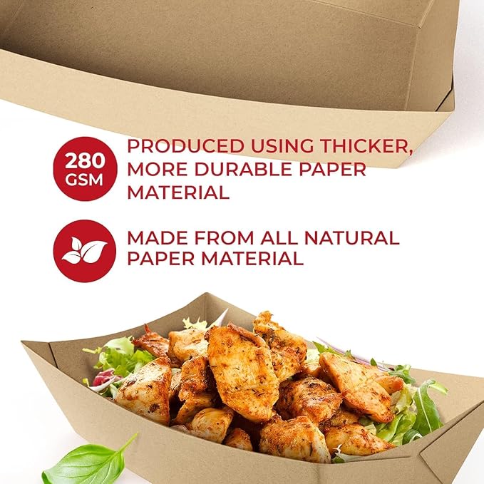 SPARGOS Kraft Paper Food Boats 3lb – Rustic Brown Disposable Serving Trays - Image 4