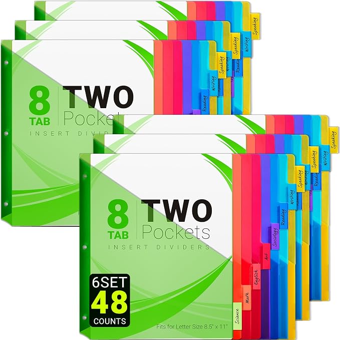 8-Tab Dividers for 3-Ring Binders, Insertable 8 Tabs Binder Divider for by JehXinzOfficeSchoolSupplies