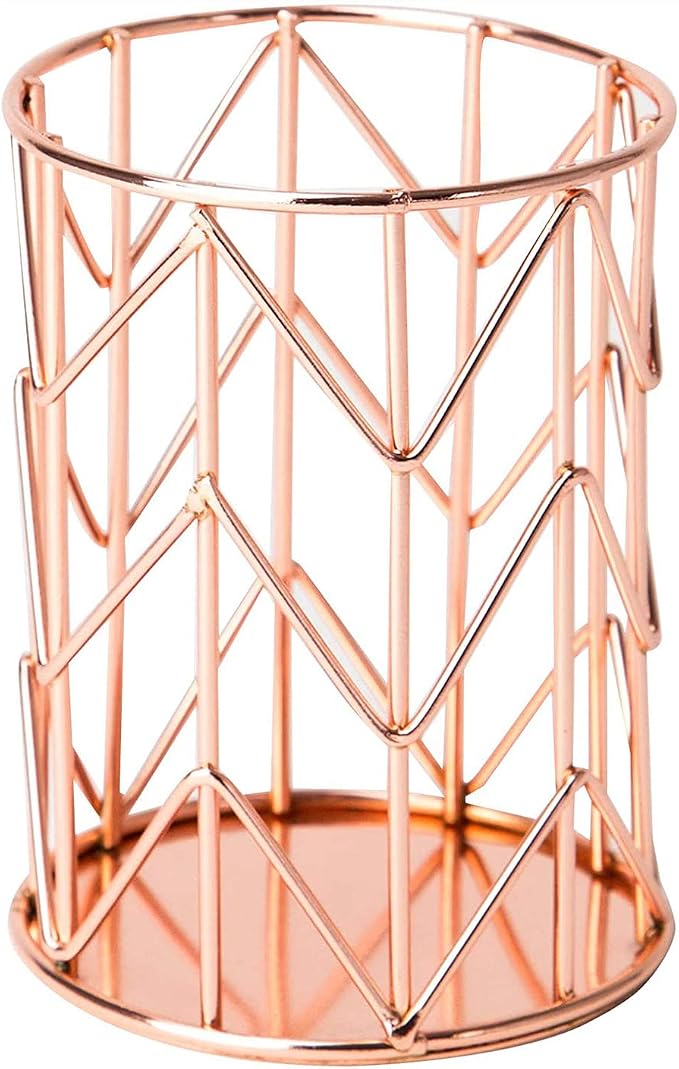 Pen Holder for Desk, Make Up Brush Holder Rose Gold Metal Wire Pencil Cup by HSYMQ