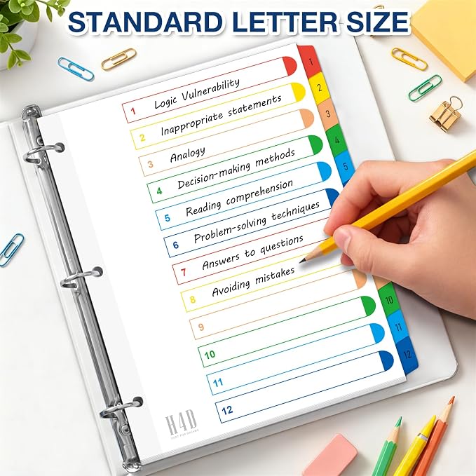 H4D 12 Tab Dividers for 3-Ring Binder, Numbered 1-12 Multicolor Tabs - Image 3