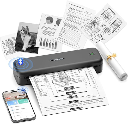 Phomemo M834 Portable Printer Wireless for Travel, Bluetooth Thermal Printer 8.5" x 11"&A4, Compatible with iOS,Android & PC,Inkless Mobile Printers for Travel,Office,School,Home,Gray-DeskLoop Office
