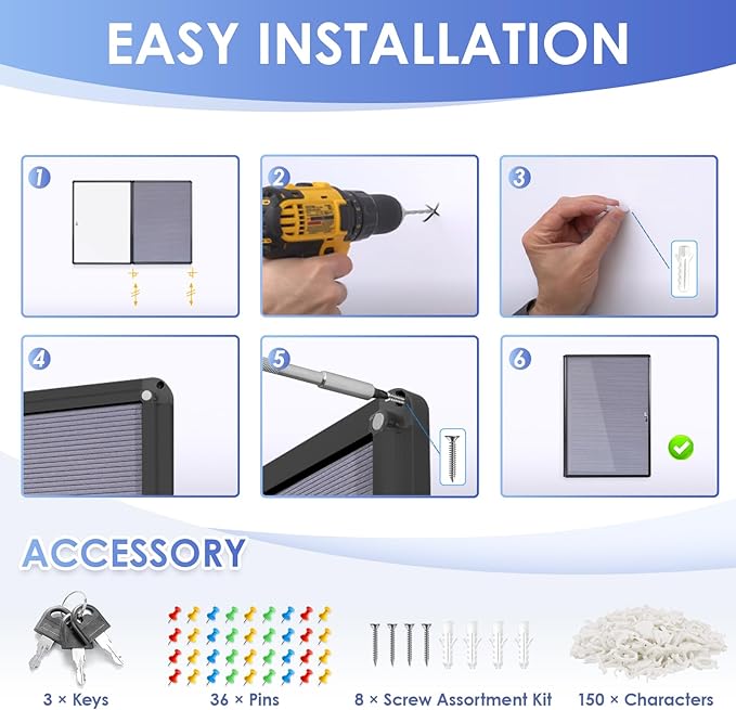 SWANCROWN Enclosed Bulletin Board with Locking Door 38x28 in, Lockable Felt Letter Board Sign Tamperproof Message Board for Office School Home, Black Aluminum Frame, Grey-DeskLoop Office