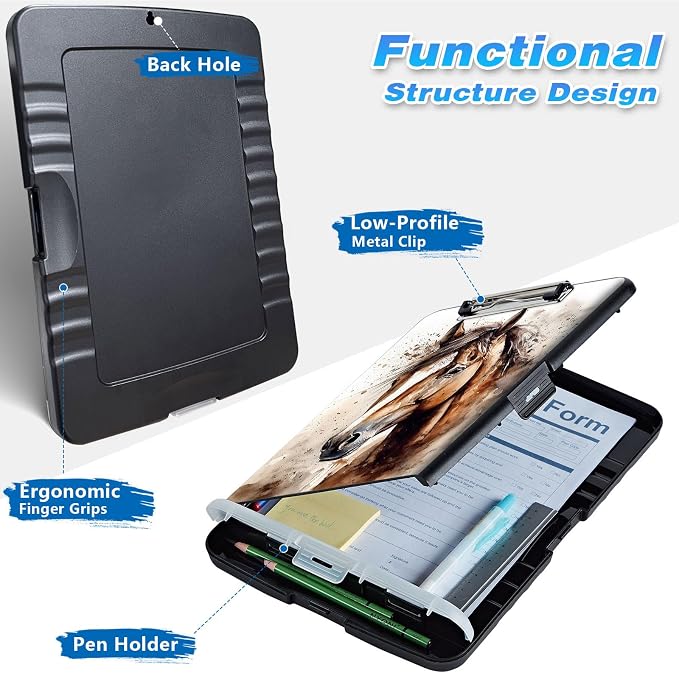 Clipboard with Storage, High Capacity Horse Storage Clipboard 9.5x14 with Pen - Image 2