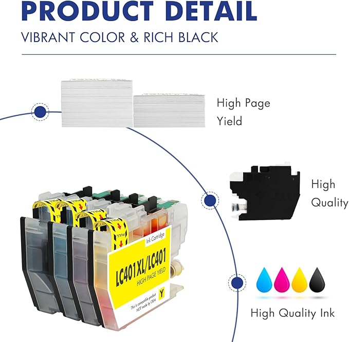 LC401XL LC401 MFC-J1010DW Ink Cartridges for Brother Printer LC 401 401XL for MFC-J1010DW MFC-J1170DW MFC-J1012DW MFC-J1800DW MFC J1010DW - 4 Pack High Yields Black Cyan Magenta Yellow-DeskLoop Office