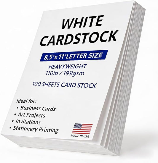 Veritas White Cardstock 8.5 x 11”, 110LB/199GSM Heavyweight Card Stock by WritePads