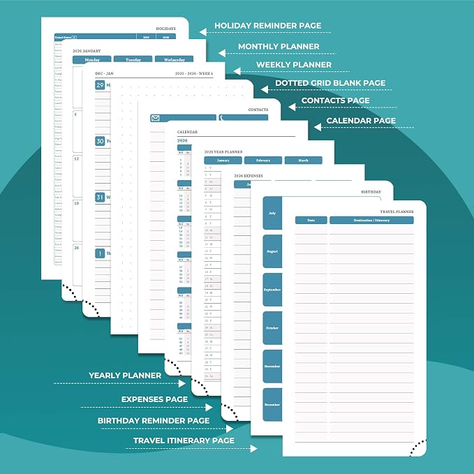 IN-LUXPRO Planner 2026 Daily Weekly and Monthly, 6.5"x3.75", 12 Months Spiral - Image 5