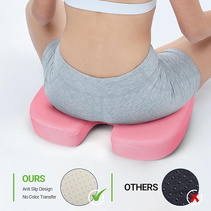 Gel Seat Cushion for Car Office - Memory Foam Pain Relief Chair Pillow Cushions - Tailbone Sciatica Coccyx Butt Lumbar Support Pad for Sitting Driving Traveling, Mesh, Pink-DeskLoop Office