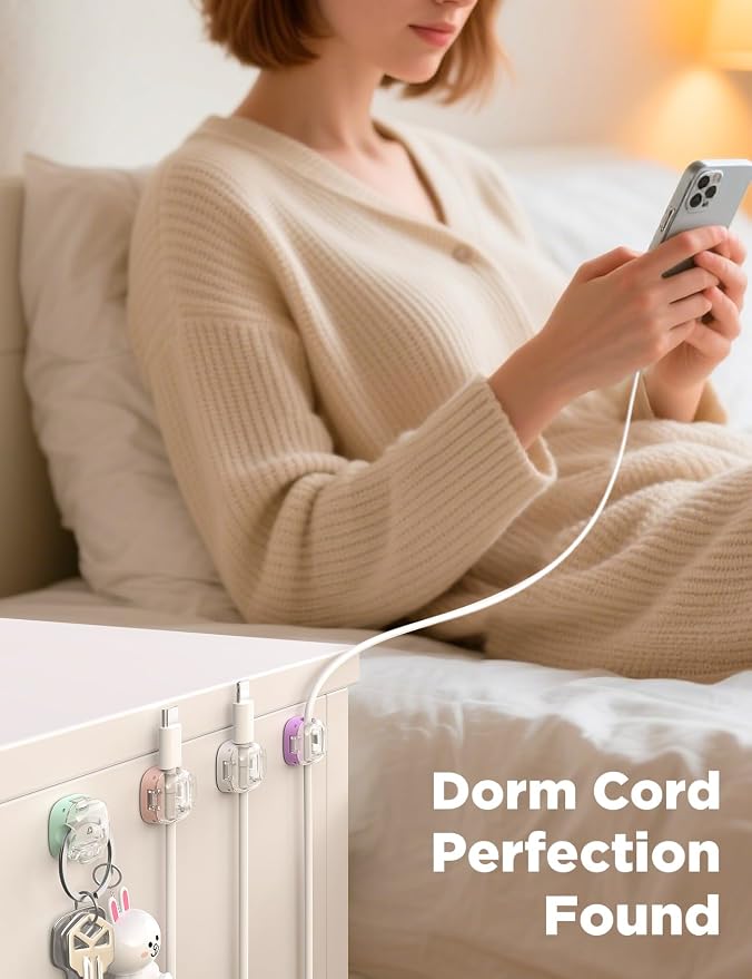 Cable Clips, 12 Pack Cord Holder Cord Organizer Spring Cord Clips Phone Charger - Image 6