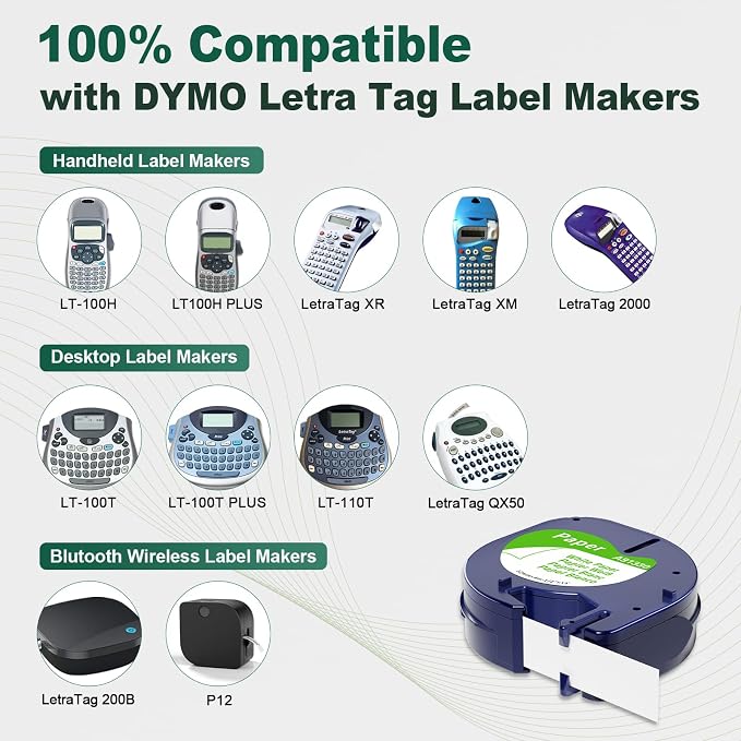 Paper White Tape Replacement for Dymo Letratag Refills 1/2'' Compatible - Image 3