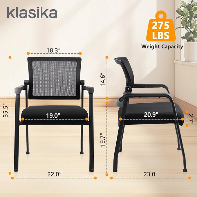 Desk Chair No Wheels with Adjustable Mesh Backrest, Arm Chair with Ergonomic Lumbar Support and Thickened Seats Cushion, Waiting Room Chairs for Office School Church Guest Reception, 2PACK-DeskLoop Office