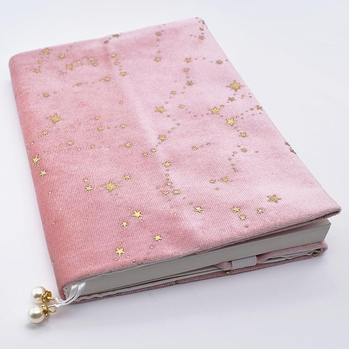 BLBMH Book Covers for Paperbacks Fit for 5.5x8.5 inch Book Bible Adjustable Book Sleeve Cover for Women Over 15 Soft Cloth Protector for Bible Novels - Stars Pink-DeskLoop Office