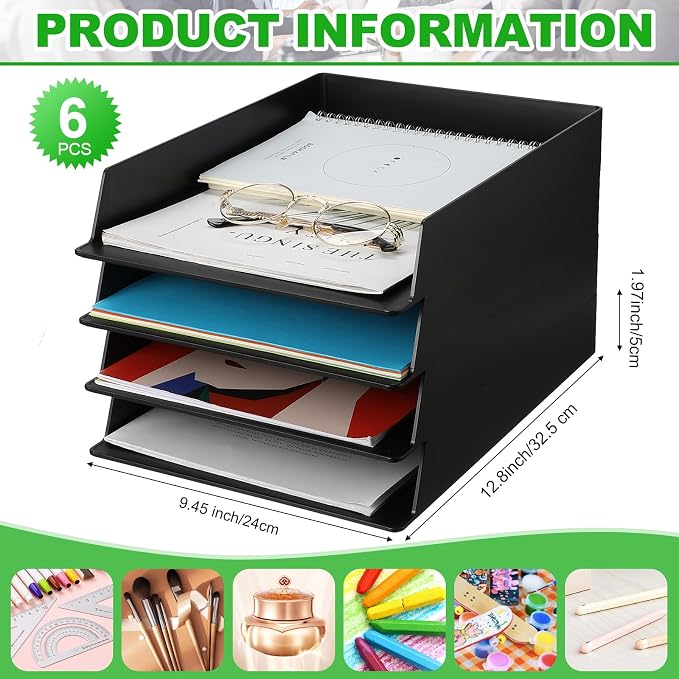 Wenqik 6 Pcs Stackable Paper Trays Rectangular Plastic Desk Holder Desktop - Image 2